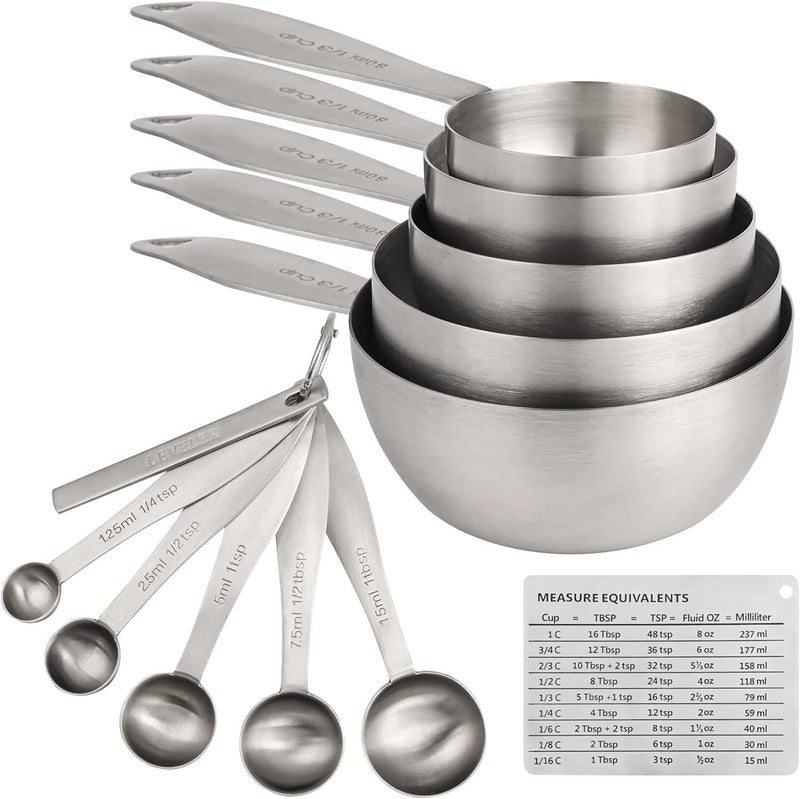 Smithcraft Measuring Cups and Spoons, 12 Piece Metric & US 18/8 Stainless Steel Measuring Cup and Spoon Set, Dry Metal Measuring Cups Spoons & Leveler & Measure Equivalents for Kitchen & Baking - Image 1