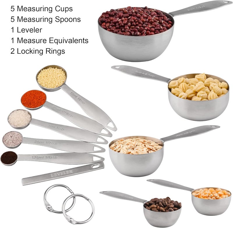Smithcraft Measuring Cups and Spoons, 12 Piece Metric & US 18/8 Stainless Steel Measuring Cup and Spoon Set, Dry Metal Measuring Cups Spoons & Leveler & Measure Equivalents for Kitchen & Baking - Image 3
