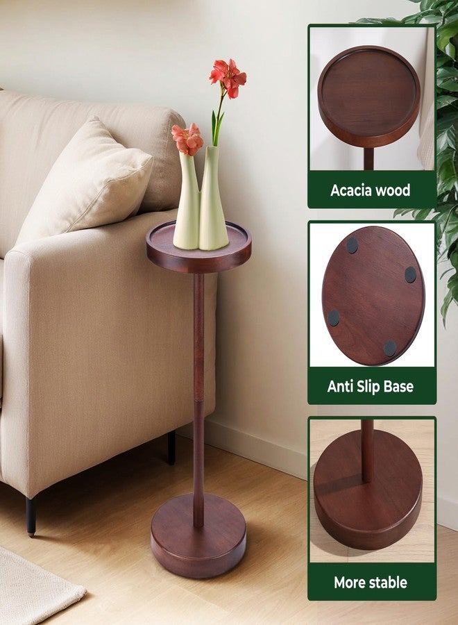 EVERBBKING Solid Acacia Wood Pedestal End Table - Small Round Martini Table - Image 5