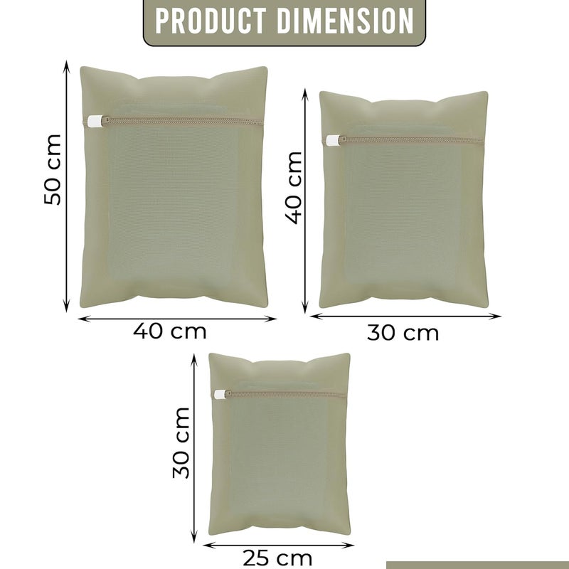 Kuber Industries Set of 18 Polyester Mesh Laundry Bag with Zip Reusable Washing Bags for Washing Machine Ideal for Delicate Fabrics Lingerie Shoes Protection YZ2BG Plain Beige - Image 3