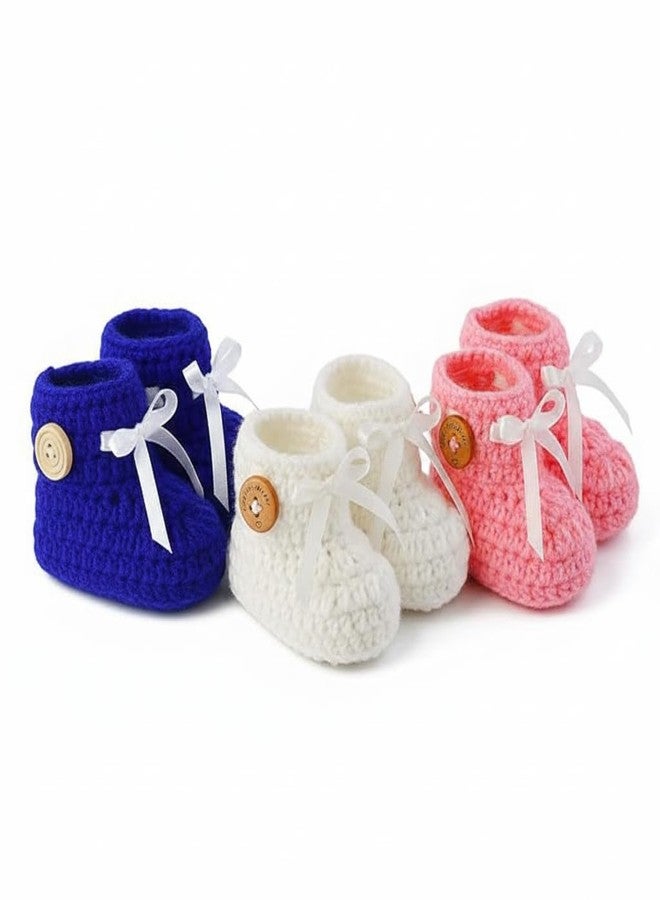 Dharmnirdosh Baby Boys & Baby Girls Woolen Socks comfortable Durable Ankle Socks Booties (IN, Age, 6 Months, 12 Months, 3, White, Blue,Pink) - Image 1