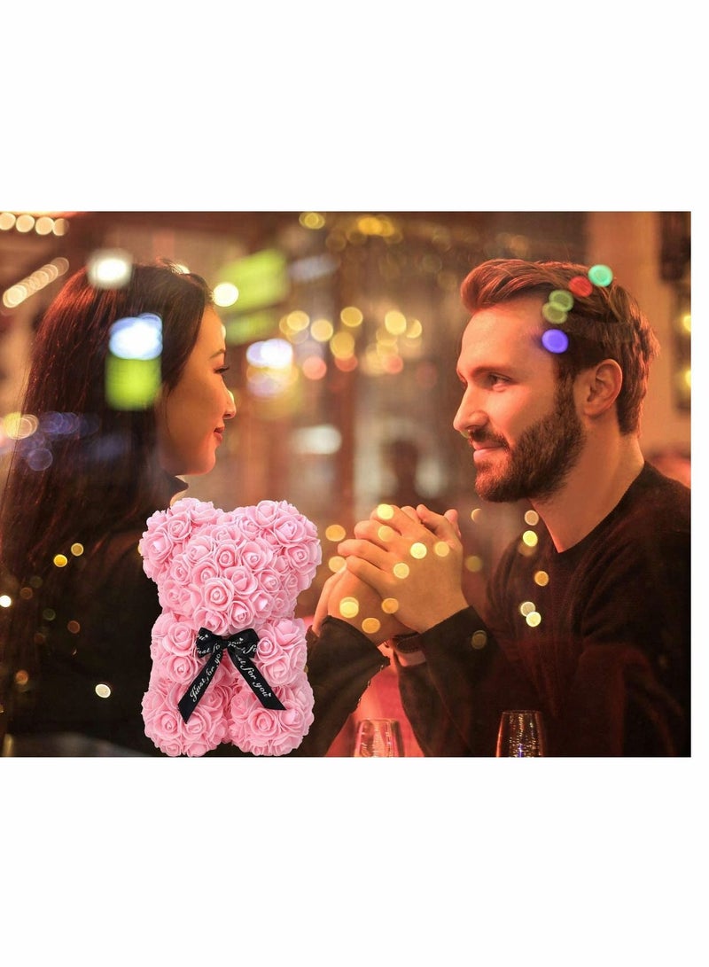 Y&D Rose Bear, Hand Made Teddy Flowers, Lights, Best Gift for Valentines Day, Anniversary, Mothers Birthdays, Including Transparent Box and Love Card (Pink)  - Image 5