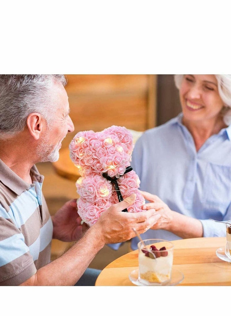Y&D Rose Bear, Hand Made Teddy Flowers, Lights, Best Gift for Valentines Day, Anniversary, Mothers Birthdays, Including Transparent Box and Love Card (Pink)  - Image 3