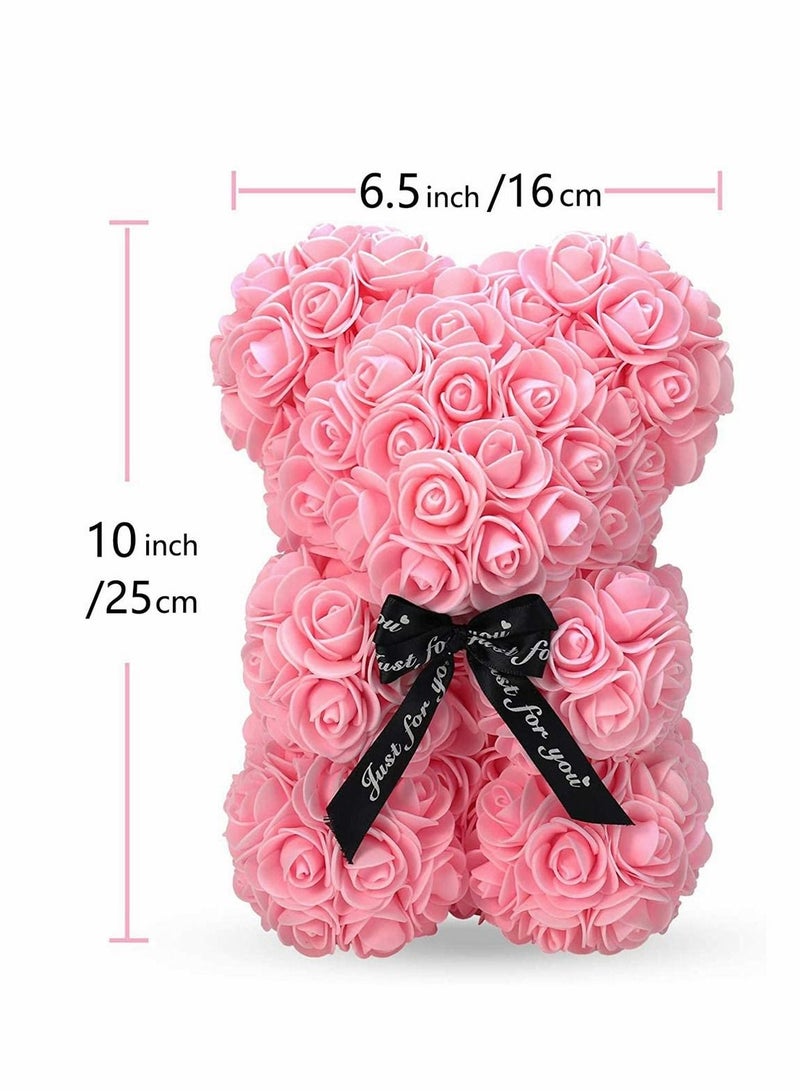 Y&D Rose Bear, Hand Made Teddy Flowers, Lights, Best Gift for Valentines Day, Anniversary, Mothers Birthdays, Including Transparent Box and Love Card (Pink)  - Image 4