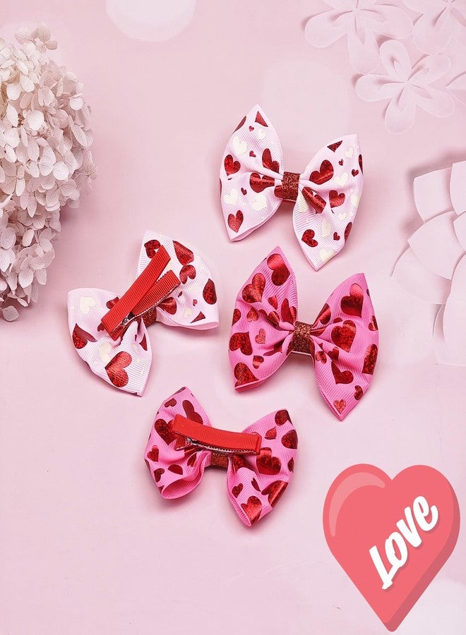 winthrop 4 Pcs Valentine's Day Hair Clips Bow Hair Accessories Cute Love Heart Pattern Glitter Laser Hair Barrettes Holiday Headdress Hairpin for Girls Women Kids Party Cosplay Prezzie - Image 3