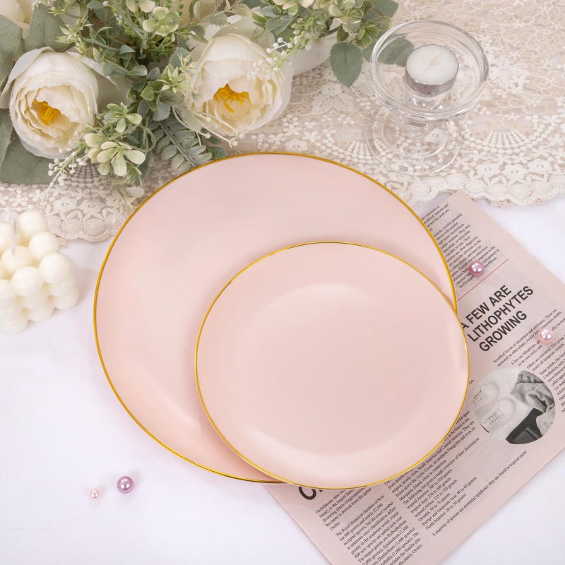 PULOTE 100PCS Pink Plastic Plates - Heavy Duty Pink and Gold Disposable Plates for Party  Wedding & Mothers Day  Include 50 Dinner Plates and 50 Dessert Plates - Image 4