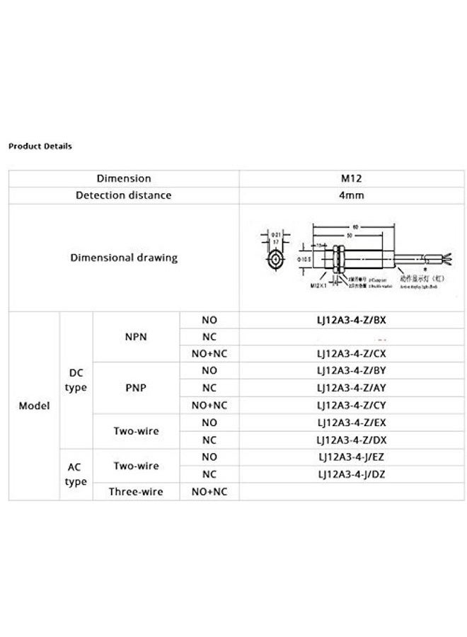 Taiss 2pcs LJ12A3-4-Z/AX Proximity Switch Inductive Proximity Sensor Detection Switch NPN NC DC 6V-36V 4mm Normally Close 6-36V - Image 5