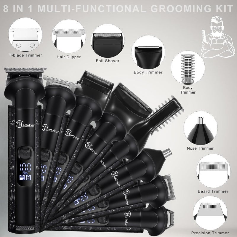 Hatteker 8-in-1 Professional Men's Grooming Kit Cordless Beard Trimmer Hair Clipper Zero Gapped T-Blade Electric Razor Nose Ear Body Trimmer IPX7 Waterproof, Precision Trimming for Bald Head/Oil Head - Image 2
