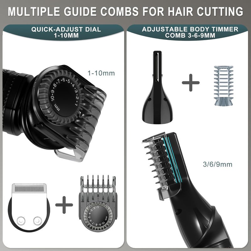 Hatteker 8-in-1 Professional Men's Grooming Kit Cordless Beard Trimmer Hair Clipper Zero Gapped T-Blade Electric Razor Nose Ear Body Trimmer IPX7 Waterproof, Precision Trimming for Bald Head/Oil Head - Image 4