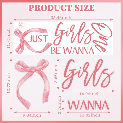 Ramciyo Girls Just Wanna Be One Decal - Pink Bow 1st Birthday Backdrop Sign, Girls 1st Birthday Party Decor, Sweet One Birthday Party Decorations - Image 2