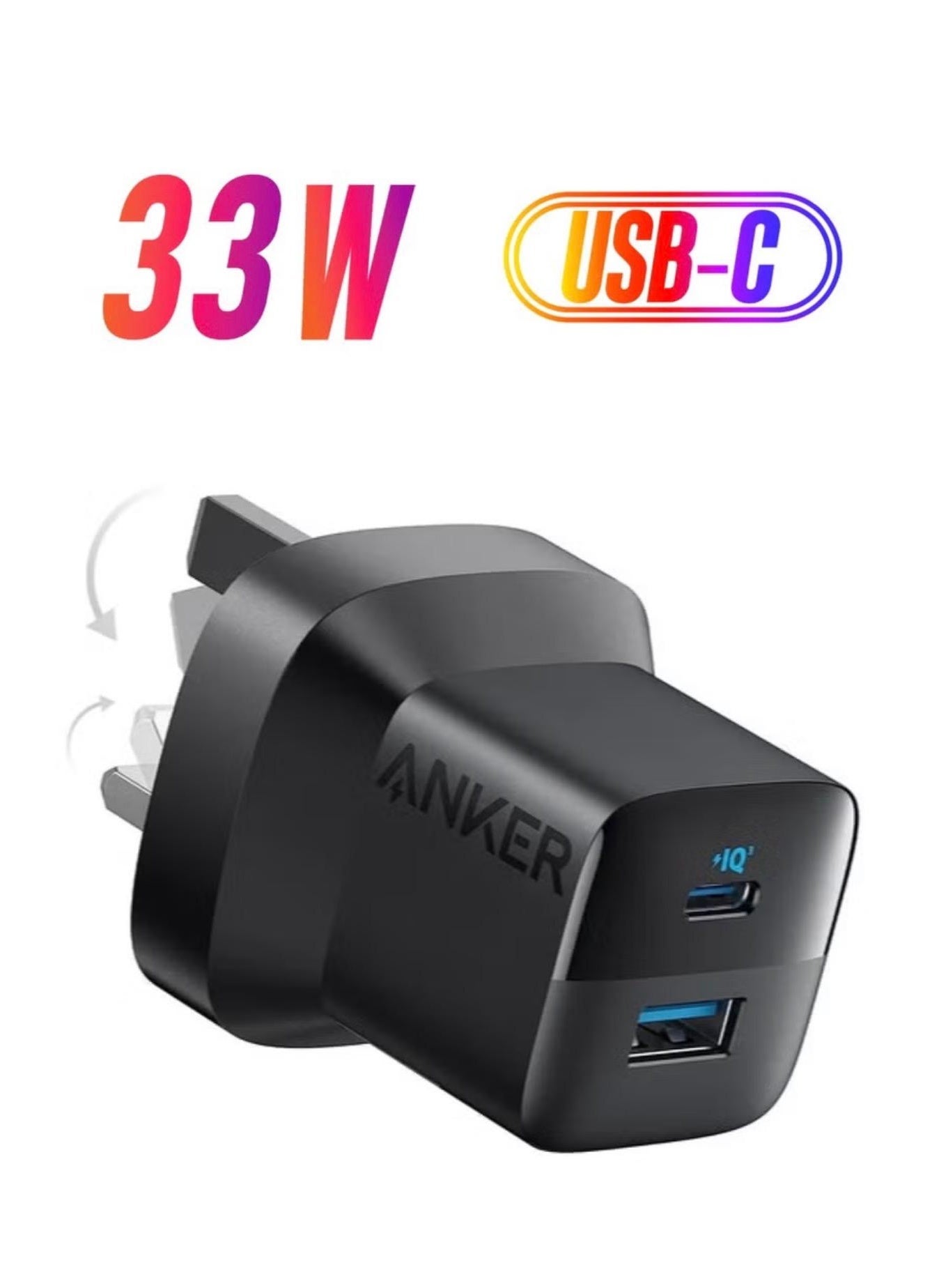 Anker 323 Charger with Anker 322 USB-C to USB-C Cable | 33W Fast Charging | Power Delivery | Dual Port USB-C & USB-A | Foldable Plug