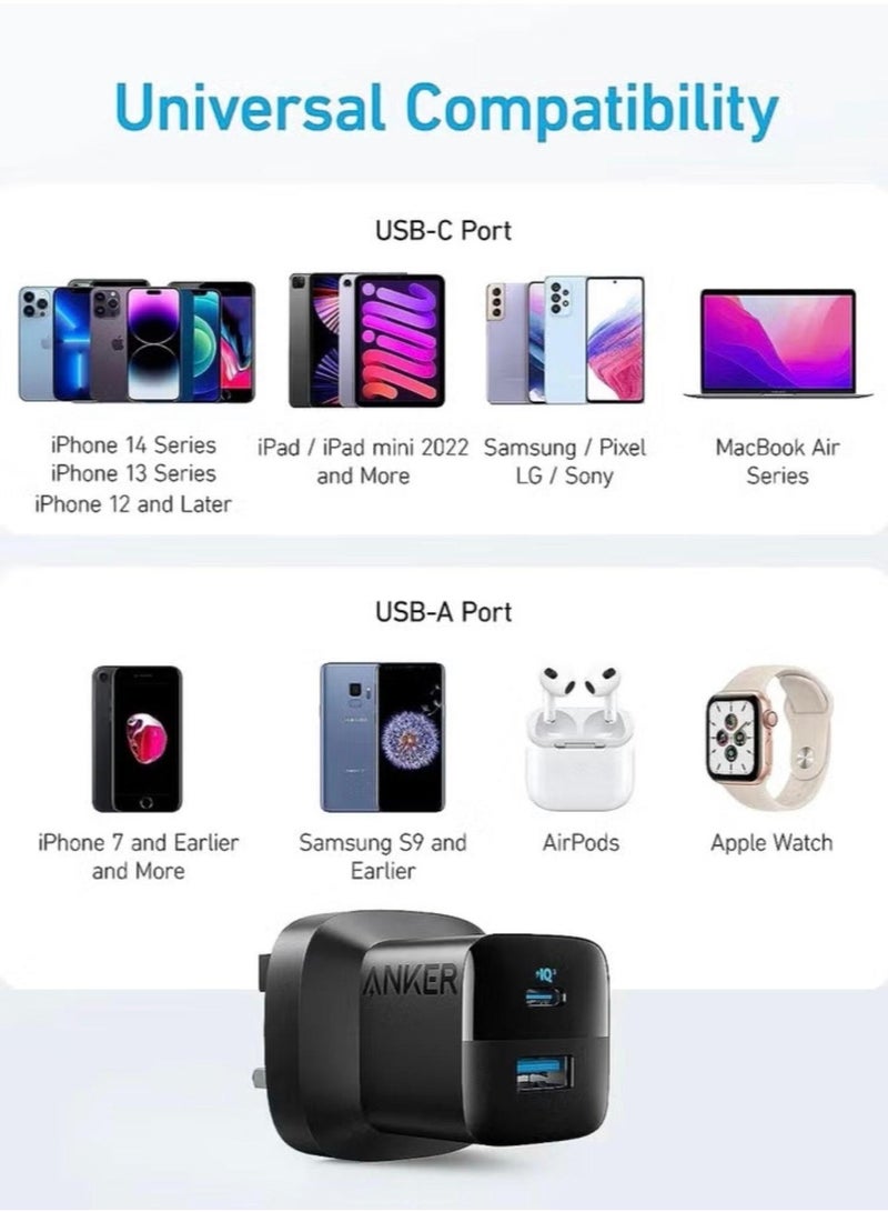 AnkerMake Anker 323 Charger with Anker 322 USB-C to USB-C Cable | 33W Fast Charging | Power Delivery | Dual Port USB-C & USB-A | Foldable Plug - Image 3