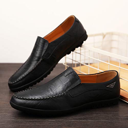 Go Tour Men's Premium Genuine Leather Casual Slip on Loafers Breathable Driving Shoes Fashion Slipper A Black 10.5/46 - Image 2