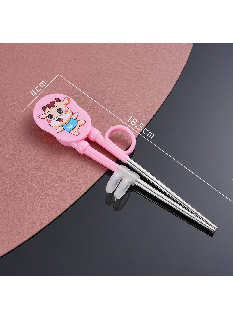 1 x 5 pcs Kids Training Chopsticks Cartoon 304 Stainless Steel Pink calf 