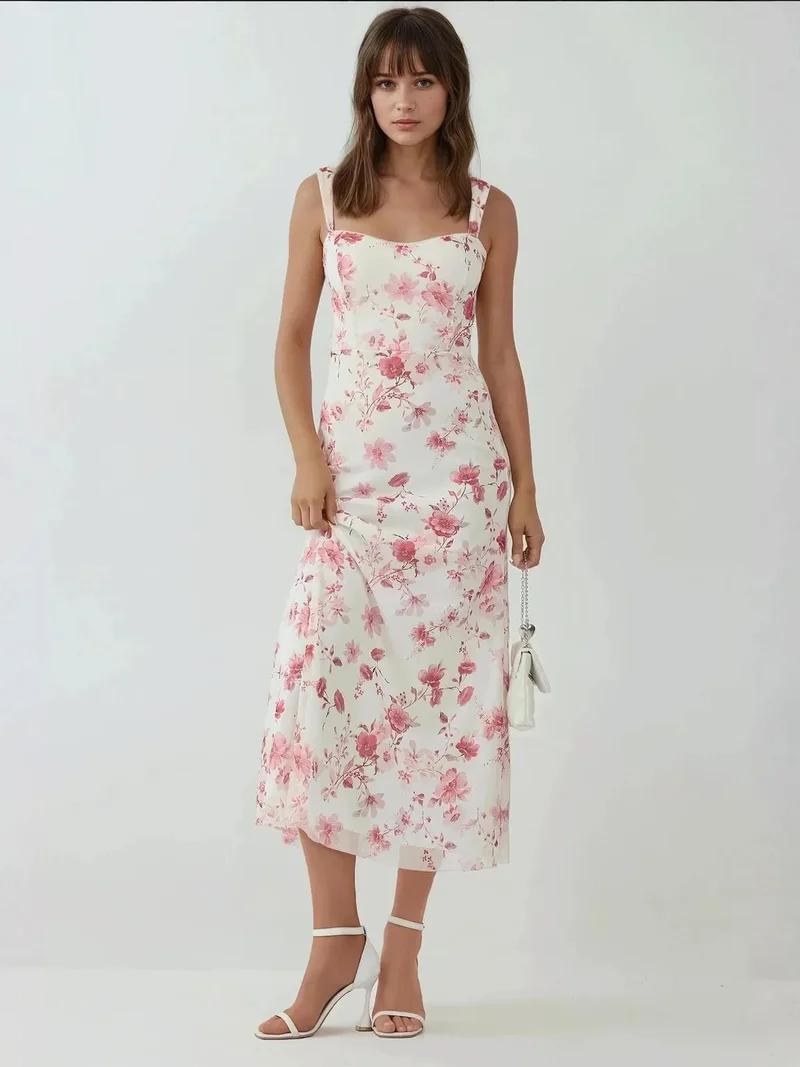 HICCUP Patterned Maxi Dress with Heart Collar