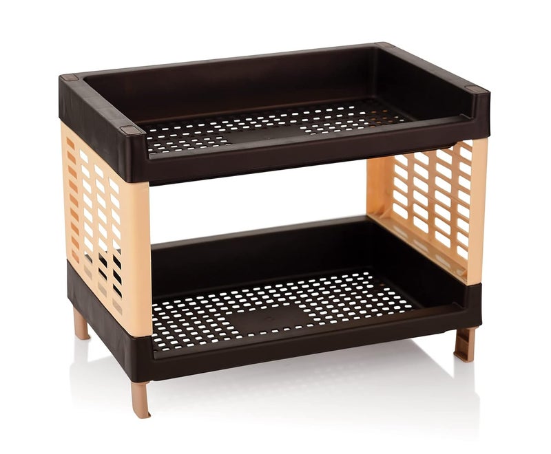 Moltres Viva Small Size 2 Layer Rack For Office Kitchen Size 27Cm X 17Cm X 20Cm Multipurpose Rack Stand Organizer Storage Shelf Standing Wall Hanging Rack 2 Brown Plastic - Image 1