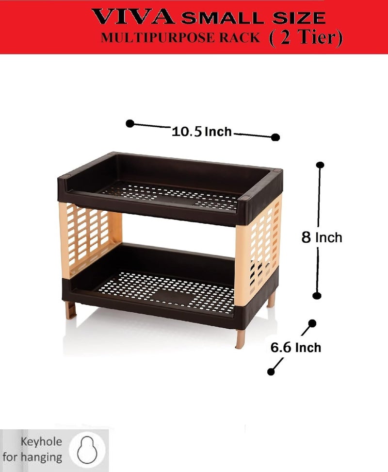 Moltres Viva Small Size 2 Layer Rack For Office Kitchen Size 27Cm X 17Cm X 20Cm Multipurpose Rack Stand Organizer Storage Shelf Standing Wall Hanging Rack 2 Brown Plastic - Image 5