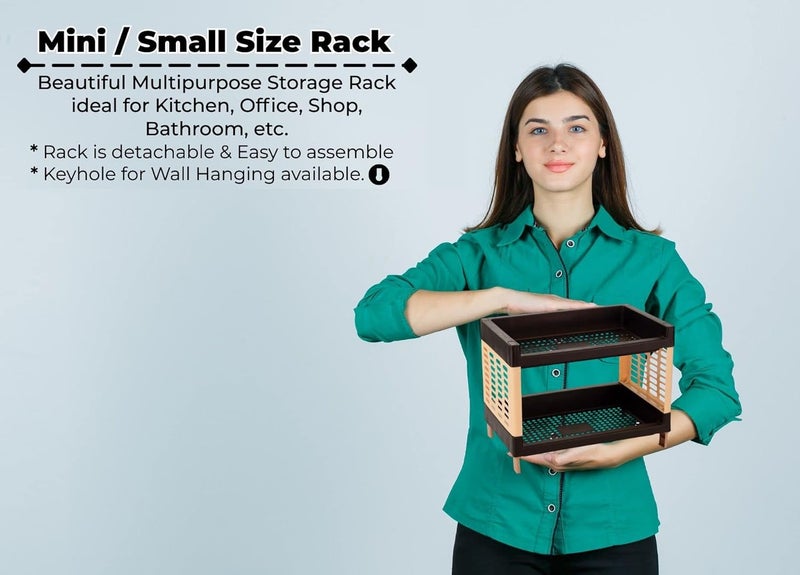 Moltres Viva Small Size 2 Layer Rack For Office Kitchen Size 27Cm X 17Cm X 20Cm Multipurpose Rack Stand Organizer Storage Shelf Standing Wall Hanging Rack 2 Brown Plastic - Image 2