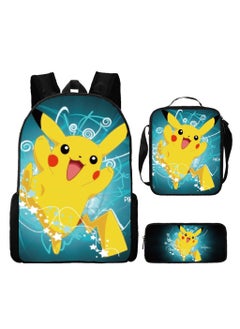Pikachu New Cartoon Anime Student Backpack Three-Piece Set 29*42*16cm 
