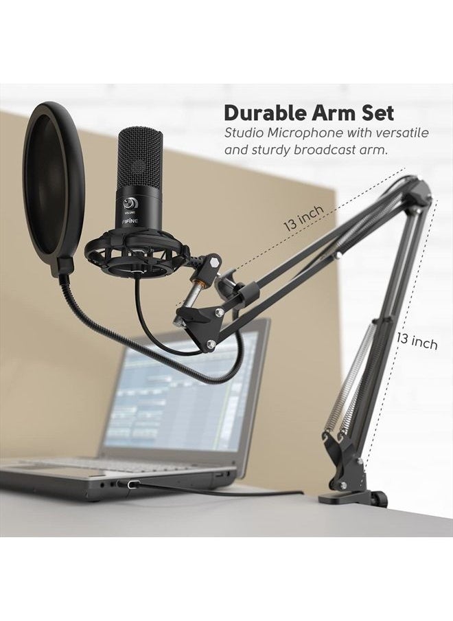 FIFINE - Studio Condenser USB Microphone Computer PC Microphone Kit with Adjustable Boom Arm Stand Shock Mount for Instruments Voice Overs Recording Podcasting YouTube Vocal Gaming Streaming-T669 - Image 1