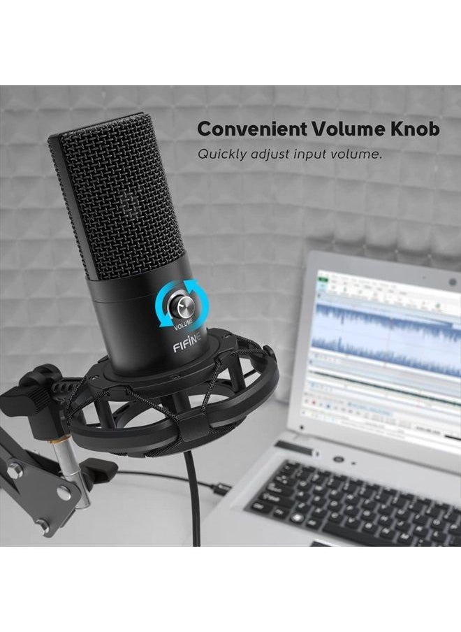 FIFINE - Studio Condenser USB Microphone Computer PC Microphone Kit with Adjustable Boom Arm Stand Shock Mount for Instruments Voice Overs Recording Podcasting YouTube Vocal Gaming Streaming-T669 - Image 1