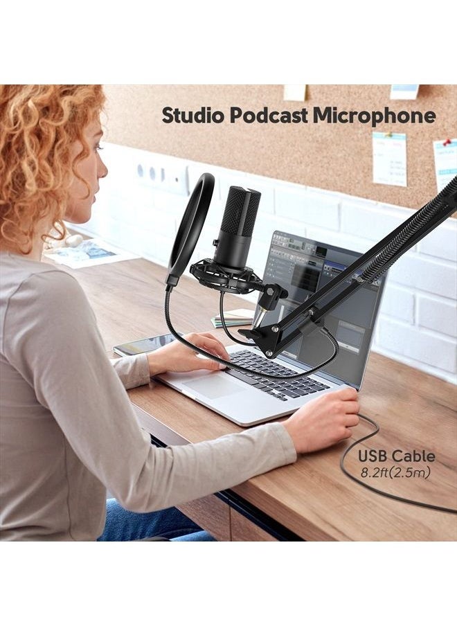 FIFINE - Studio Condenser USB Microphone Computer PC Microphone Kit with Adjustable Boom Arm Stand Shock Mount for Instruments Voice Overs Recording Podcasting YouTube Vocal Gaming Streaming-T669 - Image 1