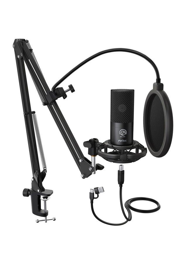 FIFINE طقم ميكروفون USB مكثف للاستوديو للكمبيوتر الشخصي مع ذراع ذراع قابل للتعديل وحامل صدمات للأدوات الصوتية وتسجيل البث الصوتي على YouTube والألعاب الصوتية والبث المباشر-T669 - Image 1