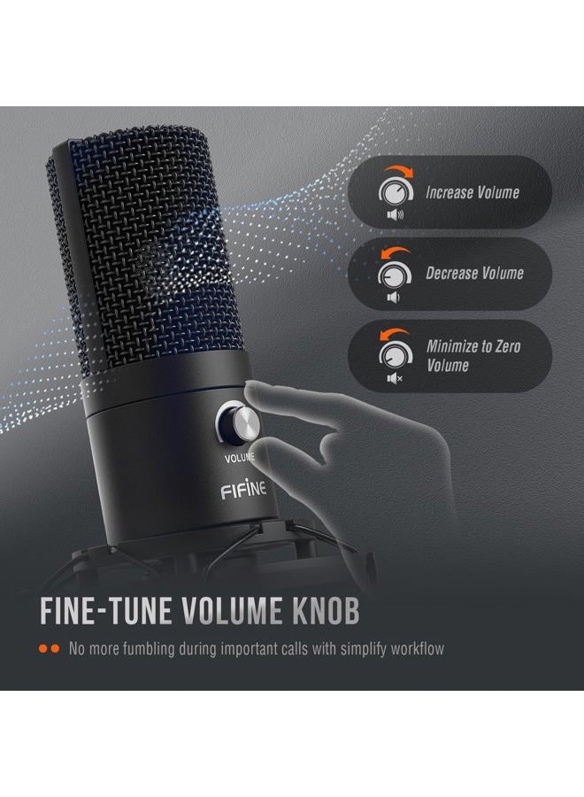 FIFINE طقم ميكروفون USB مكثف للاستوديو للكمبيوتر الشخصي مع ذراع ذراع قابل للتعديل وحامل صدمات للأدوات الصوتية وتسجيل البث الصوتي على YouTube والألعاب الصوتية والبث المباشر-T669 - Image 4