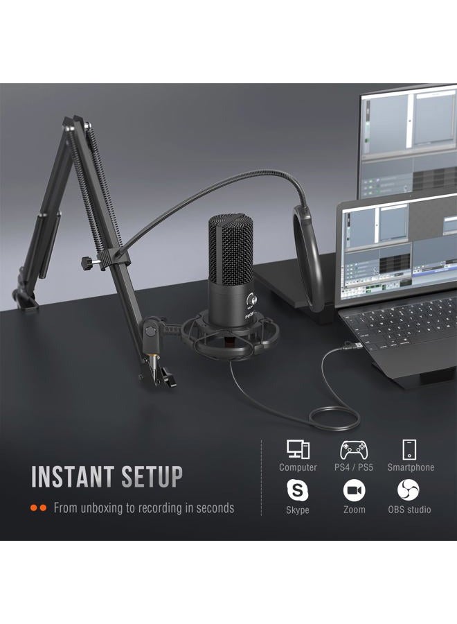 FIFINE طقم ميكروفون USB مكثف للاستوديو للكمبيوتر الشخصي مع ذراع ذراع قابل للتعديل وحامل صدمات للأدوات الصوتية وتسجيل البث الصوتي على YouTube والألعاب الصوتية والبث المباشر-T669 - Image 5