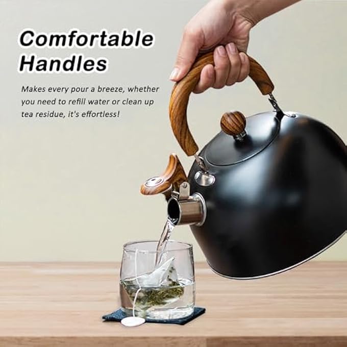ريحني غلاية شاي على الموقد سعة 3 لتر، غلاية شاي صافرة، مصنوعة من الفولاذ المقاوم للصدأ بدرجة طعام مع مقبض مريح باللون الأسود - Image 5