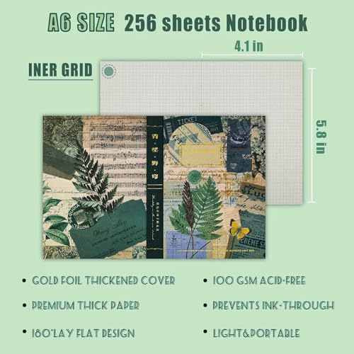 The AutoStory Nature Scrapbook Album A6 Junk Journaling Book Botanical Stickers Scrap Pages Washi Tape DIY Memory Art Craft Gift for Teens Girls Planner Decor (Cyan Looked At Wild Dome, Green) - Image 3