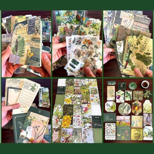 The AutoStory Nature Scrapbook Album A6 Junk Journaling Book Botanical Stickers Scrap Pages Washi Tape DIY Memory Art Craft Gift for Teens Girls Planner Decor (Cyan Looked At Wild Dome, Green) - Image 5