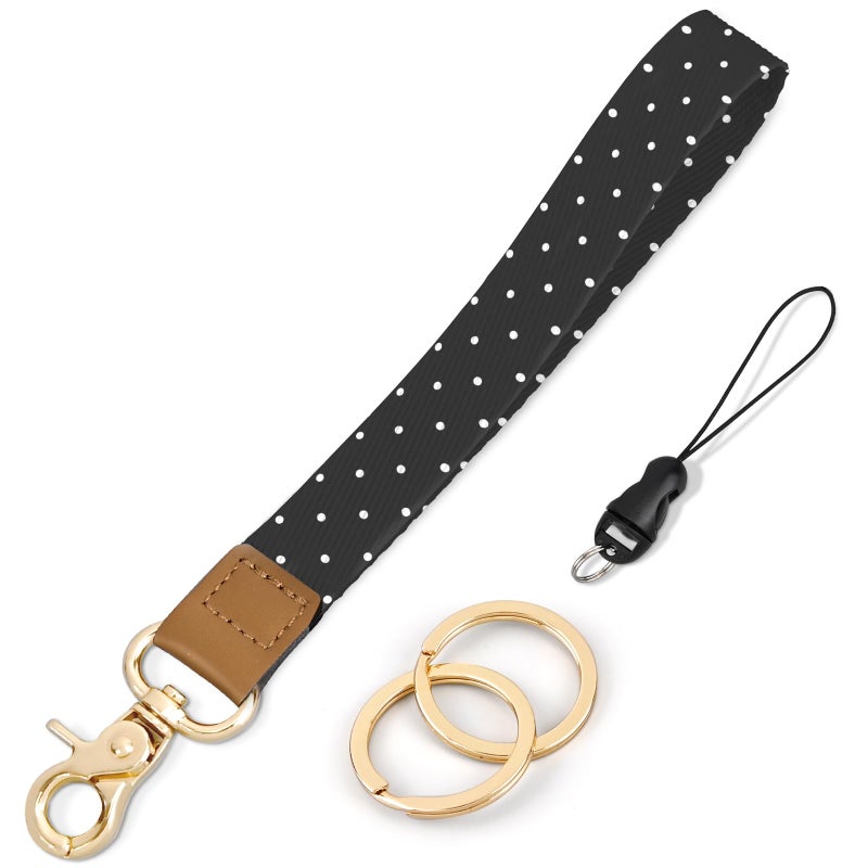 Knagsfa Wristlet Keychain, Cute Wrist Strap for Women, Wrist Lanyard for Keys, Wallet, Id Holder, Cell Phone, Black White Polka Dots - Image 1