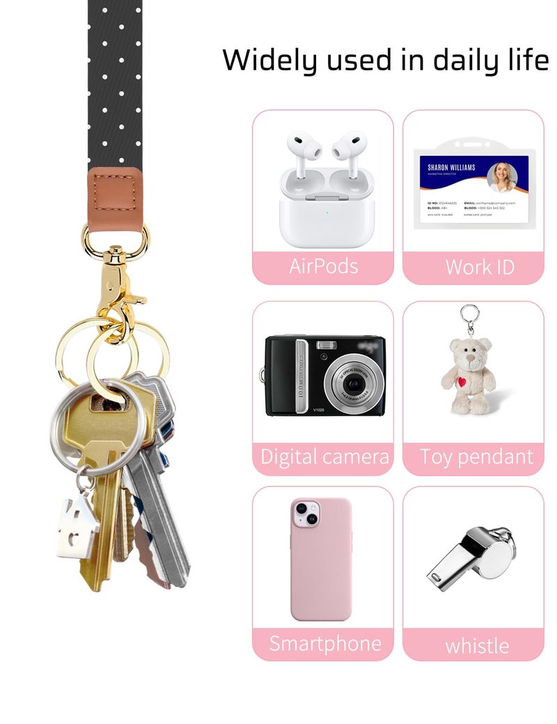 Knagsfa Wristlet Keychain, Cute Wrist Strap for Women, Wrist Lanyard for Keys, Wallet, Id Holder, Cell Phone, Black White Polka Dots - Image 4