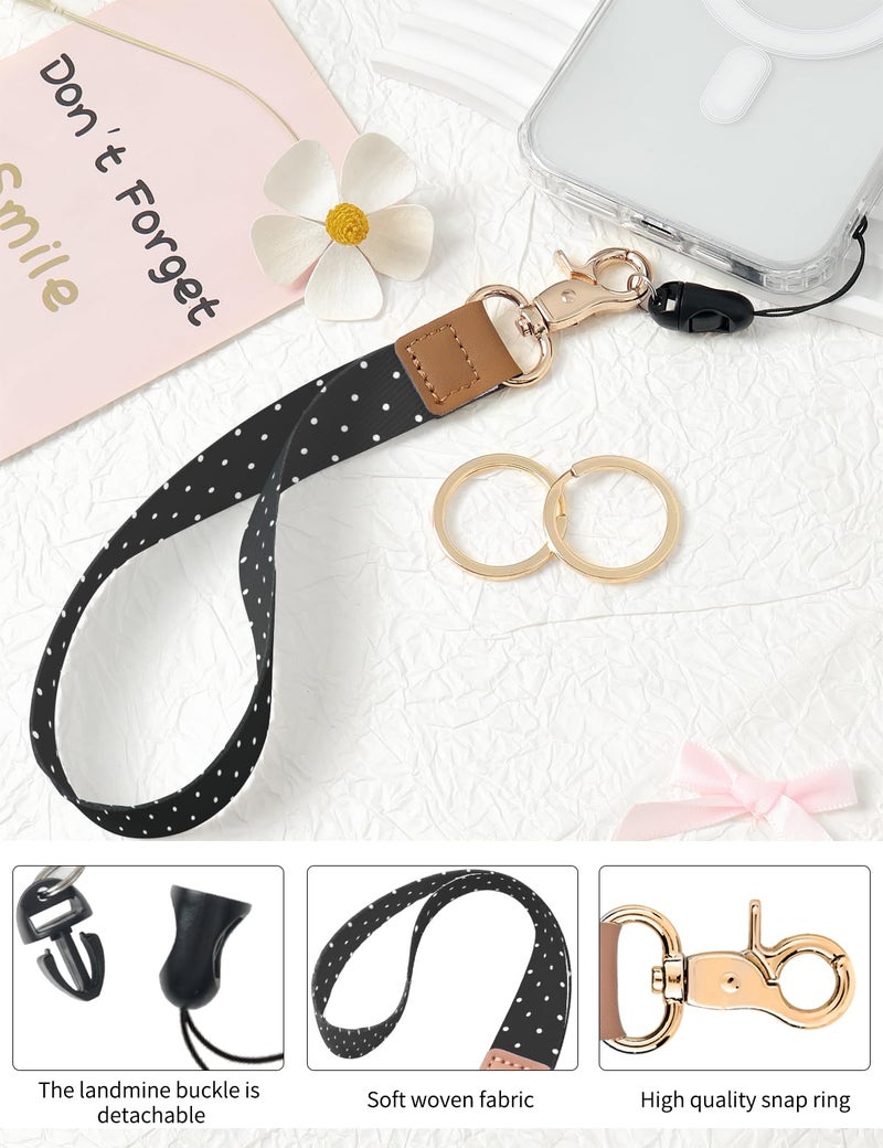 Knagsfa Wristlet Keychain, Cute Wrist Strap for Women, Wrist Lanyard for Keys, Wallet, Id Holder, Cell Phone, Black White Polka Dots - Image 5