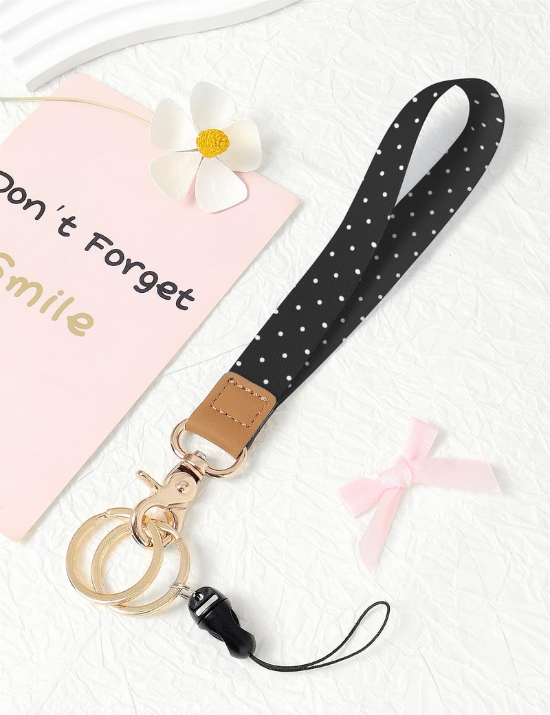 Knagsfa Wristlet Keychain, Cute Wrist Strap for Women, Wrist Lanyard for Keys, Wallet, Id Holder, Cell Phone, Black White Polka Dots - Image 2