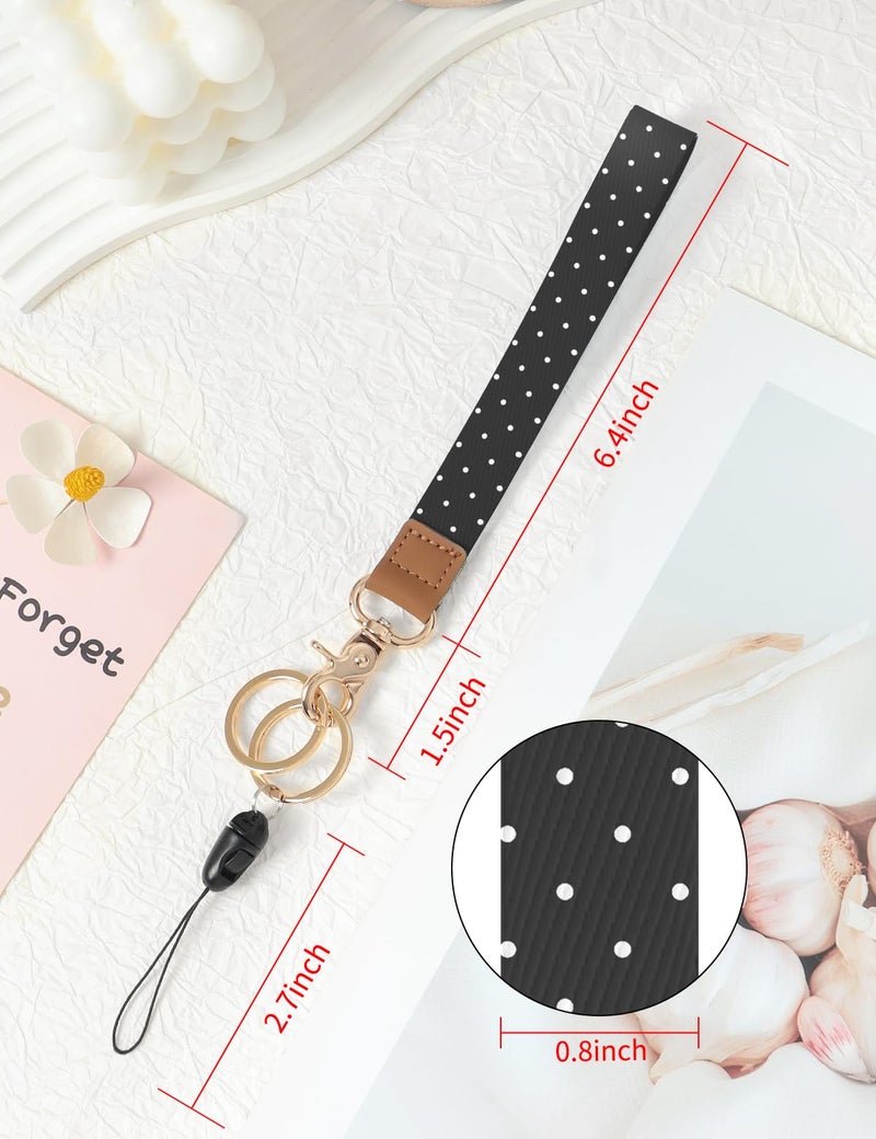 Knagsfa Wristlet Keychain, Cute Wrist Strap for Women, Wrist Lanyard for Keys, Wallet, Id Holder, Cell Phone, Black White Polka Dots - Image 3