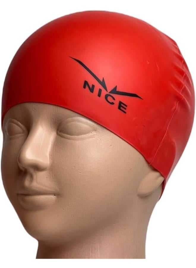 نايس جو سويم قبعة سباحة للاطفال من كيوشوب®️ ، قبعة سباحة من السيليكون المتين للاولاد والبنات الصغار، قبعات سباحة مقاومة للماء، قبعات سباحة مريحة للاطفال بتصميم بسيط للشعر الطويل والقصير بوني - Image 1