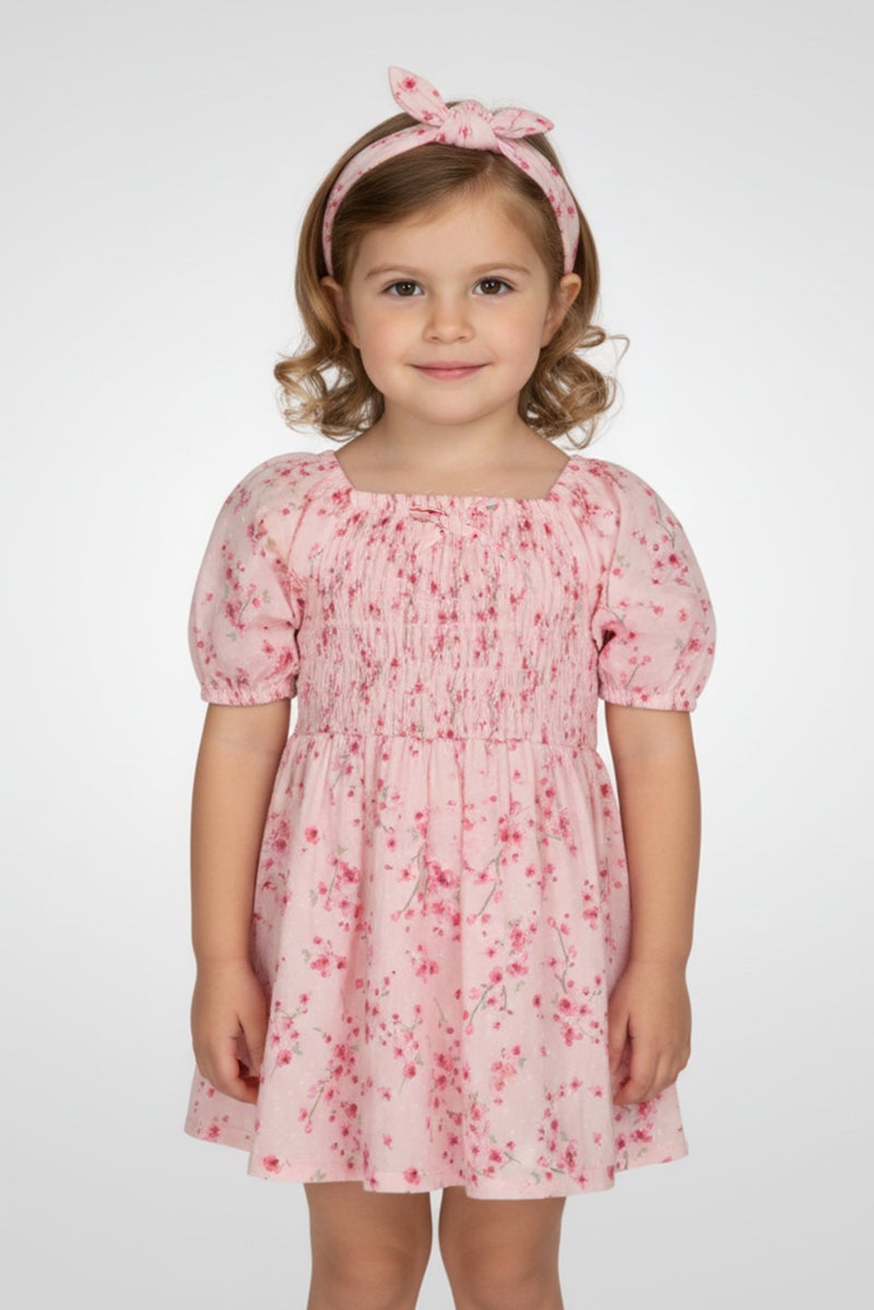 Nanette lepore Toddlers Girl 3 Pieces Floral Pattern Dress With Panty And Headband Set, Pink - Image 1