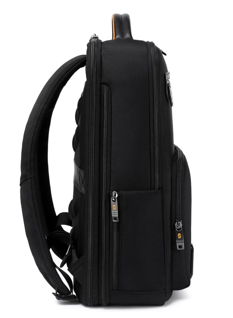 إيه جاي حقيبة ظهر AJ مصنوعة من الجلد مصنوعة من الألياف الدقيقة ومقاومة للماء ومضادة للسرقة، حقيبة ظهر للكمبيوتر المحمول للأعمال والسفر مع منفذ شحن USB، أسود  ابحث في هذه الصفحة - Image 2