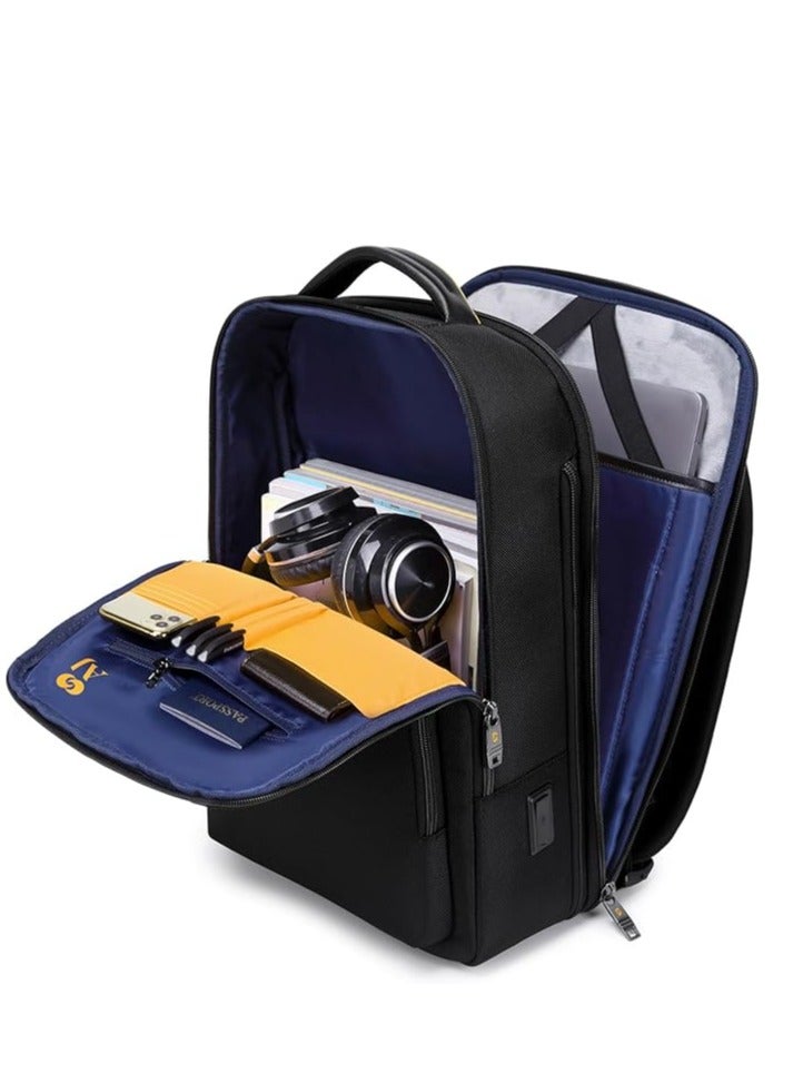 إيه جاي حقيبة ظهر AJ مصنوعة من الجلد مصنوعة من الألياف الدقيقة ومقاومة للماء ومضادة للسرقة، حقيبة ظهر للكمبيوتر المحمول للأعمال والسفر مع منفذ شحن USB، أسود  ابحث في هذه الصفحة - Image 4