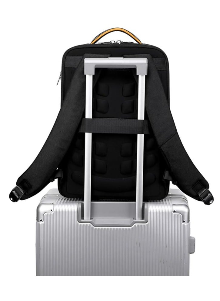 إيه جاي حقيبة ظهر AJ مصنوعة من الجلد مصنوعة من الألياف الدقيقة ومقاومة للماء ومضادة للسرقة، حقيبة ظهر للكمبيوتر المحمول للأعمال والسفر مع منفذ شحن USB، أسود  ابحث في هذه الصفحة - Image 5