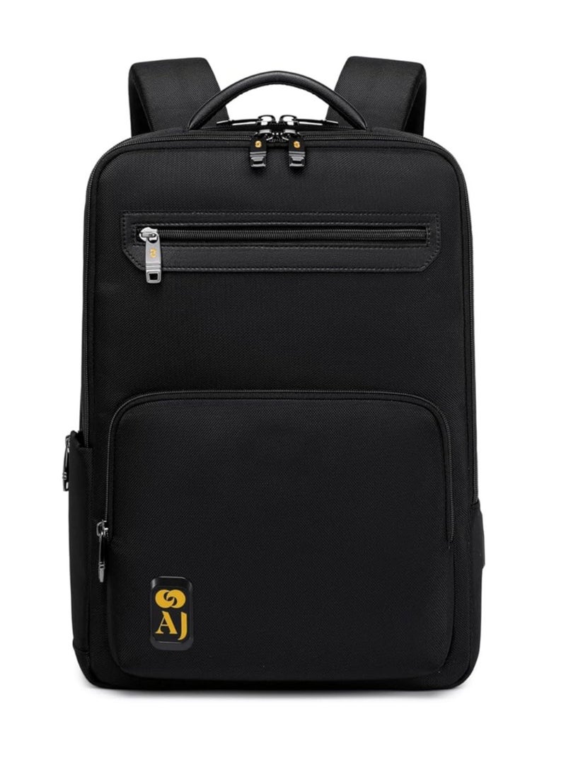 إيه جاي حقيبة ظهر AJ مصنوعة من الجلد مصنوعة من الألياف الدقيقة ومقاومة للماء ومضادة للسرقة، حقيبة ظهر للكمبيوتر المحمول للأعمال والسفر مع منفذ شحن USB، أسود  ابحث في هذه الصفحة - Image 1