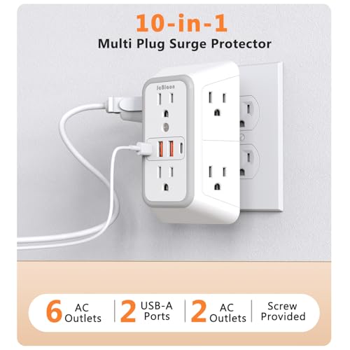 JcBlaon USB Wall Charger Power Strip Surge Protector with 4 USB Ports (2 USB C) Plug Extension Multiple Outlets Plug Extension Multi Outlet Plug in Adapter Spaced Outlets for Home Office Travel,White (White) - Image 2