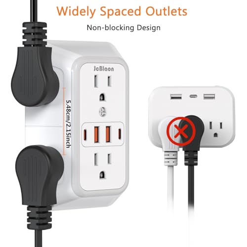 JcBlaon USB Wall Charger Power Strip Surge Protector with 4 USB Ports (2 USB C) Plug Extension Multiple Outlets Plug Extension Multi Outlet Plug in Adapter Spaced Outlets for Home Office Travel,White (White) - Image 5