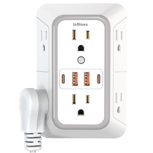 JcBlaon USB Wall Charger Power Strip Surge Protector with 4 USB Ports (2 USB C) Plug Extension Multiple Outlets Plug Extension Multi Outlet Plug in Adapter Spaced Outlets for Home Office Travel,White (White) - Image 1