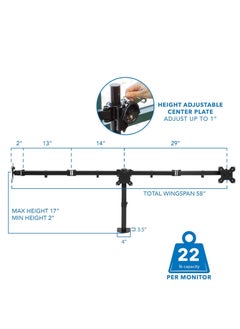 بيوينتي Triple Monitor Desk Mount – 3 Screen Stand with Clamp  Grommet Base, Fits 24  - Image 5