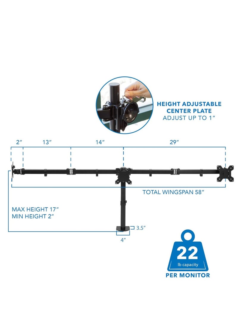 بيوينتي - Triple Monitor Desk Mount – 3 Screen Stand with Clamp  Grommet Base, Fits 24 - Image 1