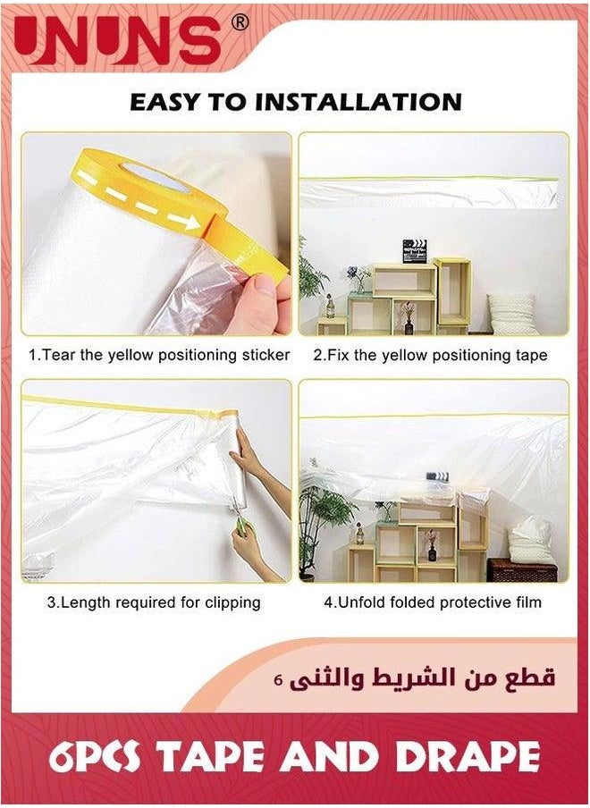 UNUNS 6 Pack Tape And Drape,Pre-Taped Masking Film For Automotive Painting Covering,Assorted Paper,Automotive Best Painting,3 Sizes  - Image 4