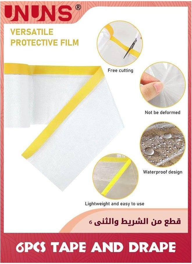 UNUNS 6 Pack Tape And Drape,Pre-Taped Masking Film For Automotive Painting Covering,Assorted Paper,Automotive Best Painting,3 Sizes  - Image 3